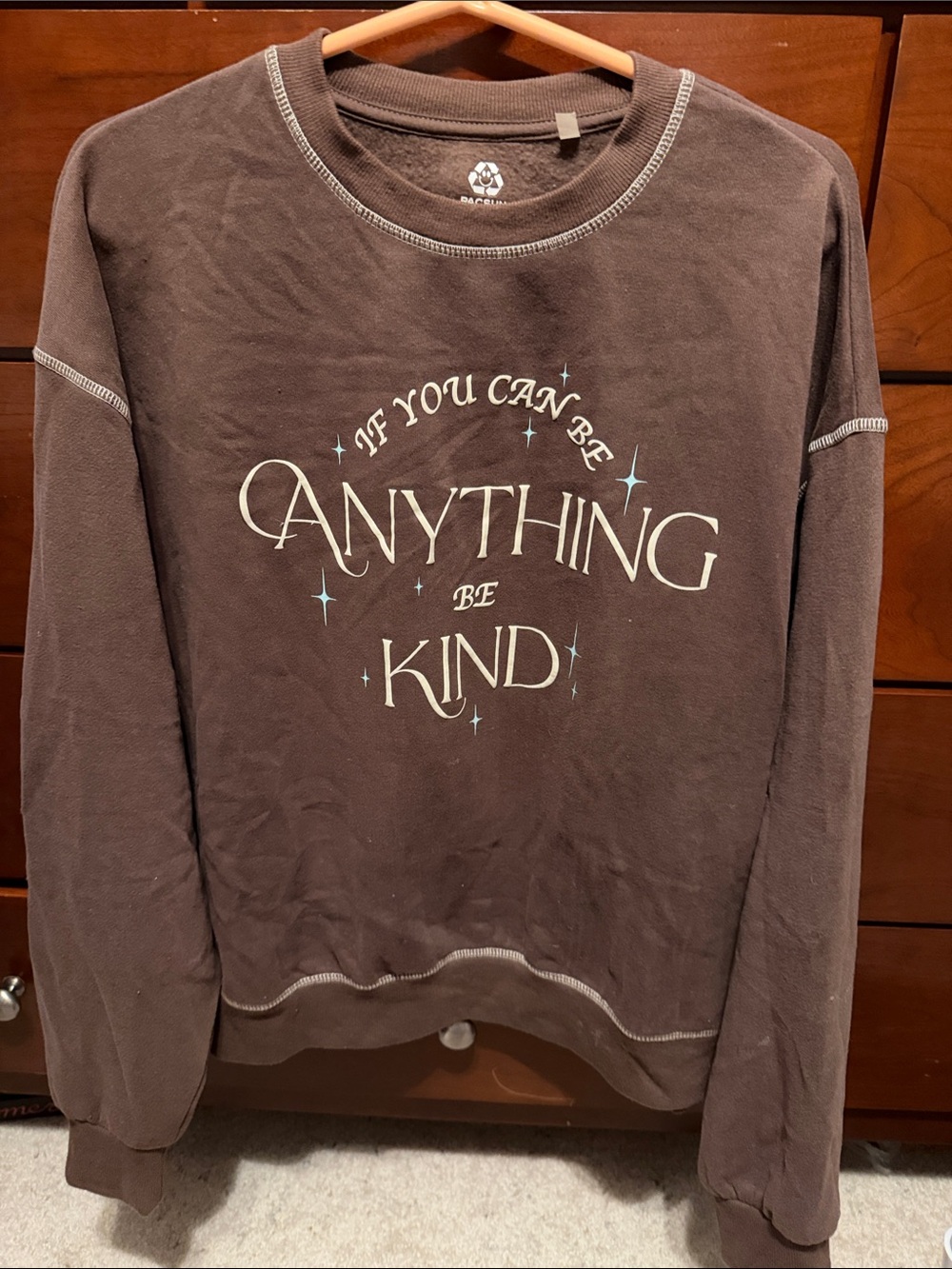 PacSun Brown Graphic 'Anything Be Kind' Sweatshirt